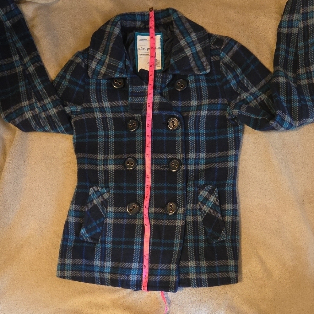 Aeropostale Blue and Black Plaid Peacoat - Picture 5 of 6